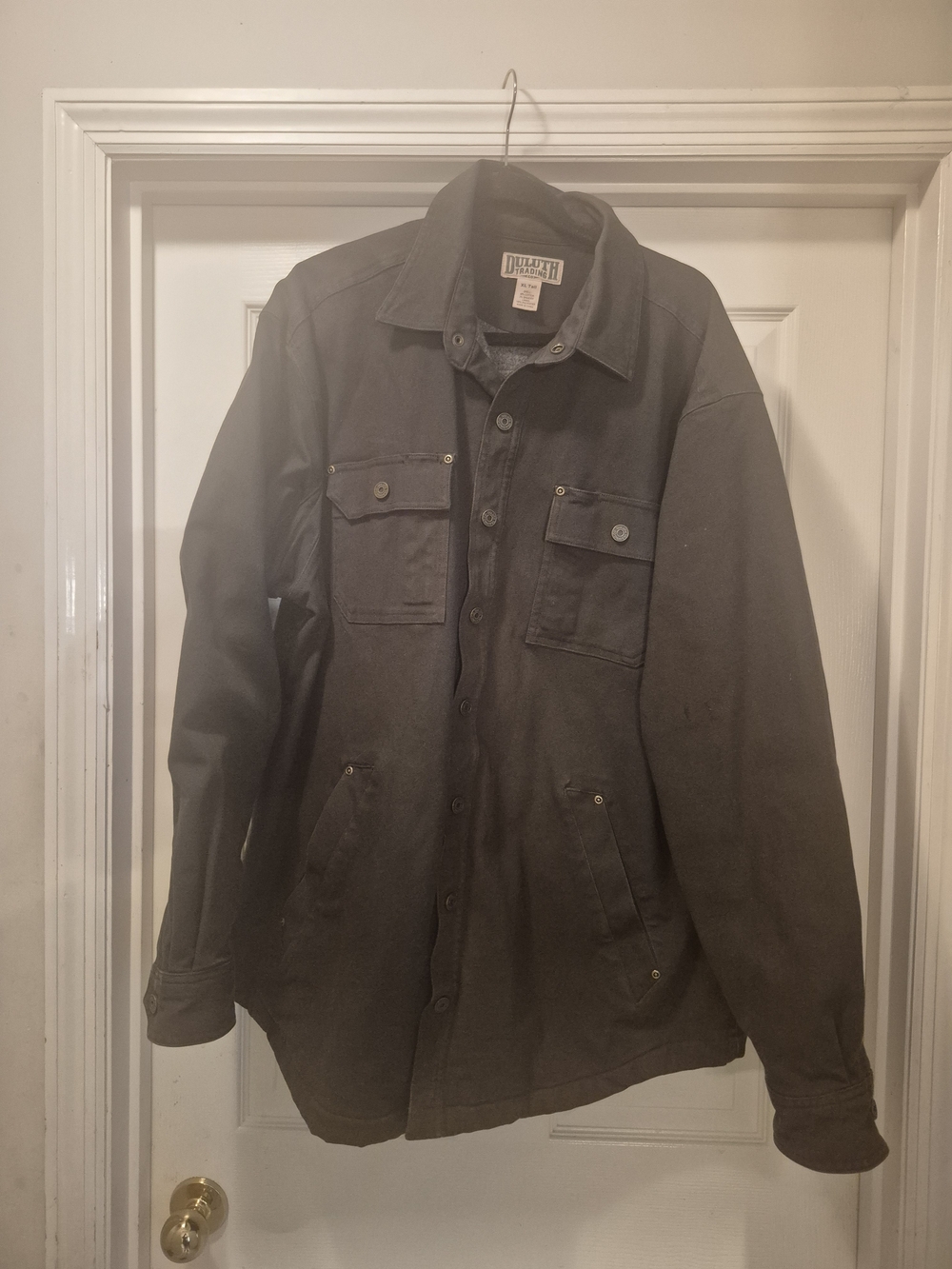 Duluth Trading Co Dark Green Snap Button Fleece Lined Heavy Jacket Mens XL Tall